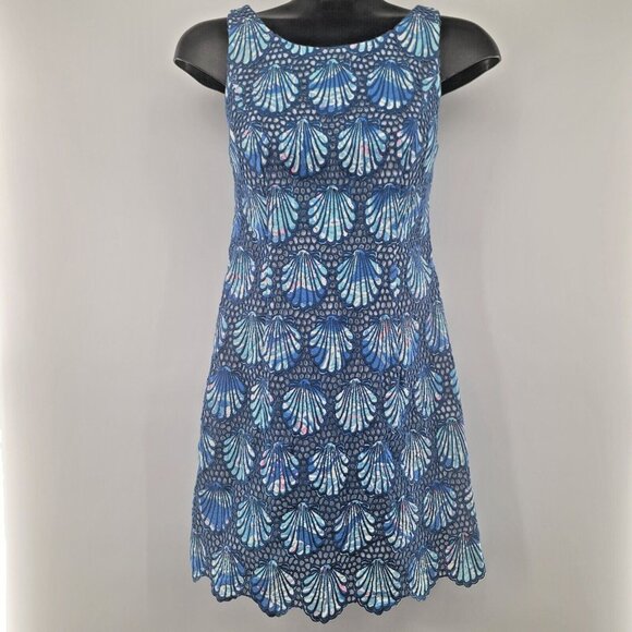 Lilly Pulitzer Aralyn Shell Eyelet Shift Blue Dress Size 2 - Picture 1 of 6